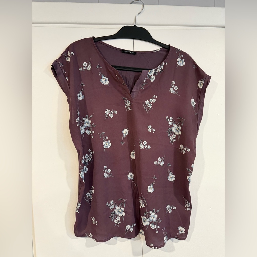 Paper Moon Split Neck Mixed Media Top